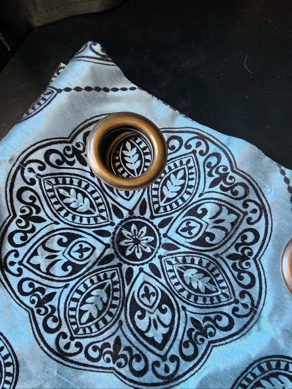 Elegant Blue & Black Mandala Grommet Curtain Panels (Set of 2)